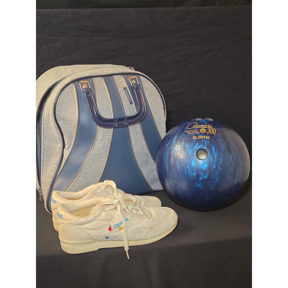 Columbia 300 WD 10lb Bowling Ball  Brunswick Bag Dexter Shoe Size 7M Vintage Lot
